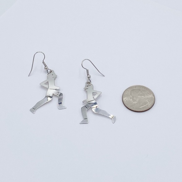 Running Man Silver Tone Metal Dangle Earrings - Picture 4 of 7
